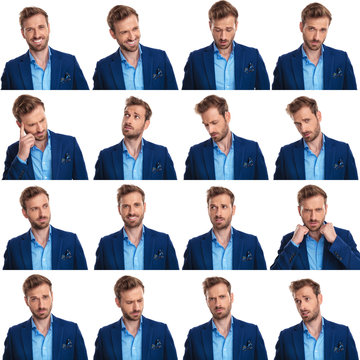 collage of 16 images of cool young smart casual man
