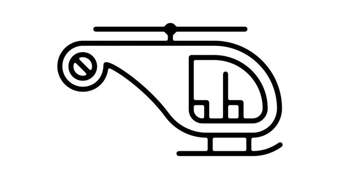 Helicopter line icon motion graphic animation with alpha channel.