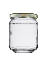 glass jar with a metal cover on a white background