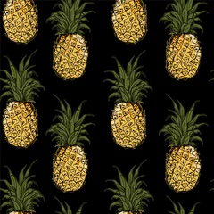 Fototapete Ananas Nahtloses Muster mit Handzeichnung einer Ananas. Vektorillustration wiederholen