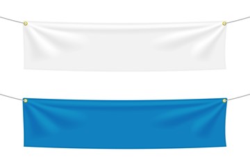 White and blue textile banners with folds