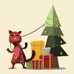 cat in Christmas vector illustration