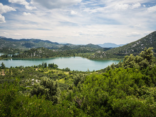 Fototapeta na wymiar Beautiful Bacina lakes in Dalmatia,Croatia - holiday destination
