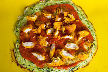 Preparation of healthy gluten free pizza with zucchini crust