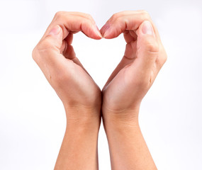 hand yoga hands hold heart shape isolated on white background