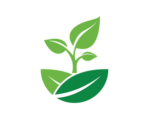 Vector Circle Green Leaf Growing Plant Modern Agriculture Sign Symbol Icon Logo Design Inspiration