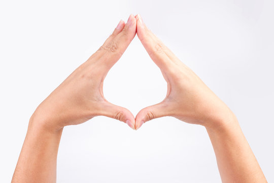 yoga hand making rhombus diamond isolated on white background