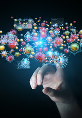 Businesswoman analyzing bacteria microscopic close-up 3D rendering