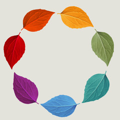 Rainbow leaves the circle. Autumn gradient frame