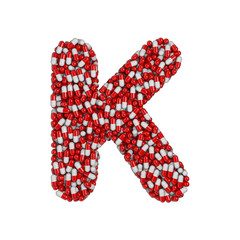 pills letter K - Uppercase 3d pharmaceutical font - therapy, laboratory or healthcare concept