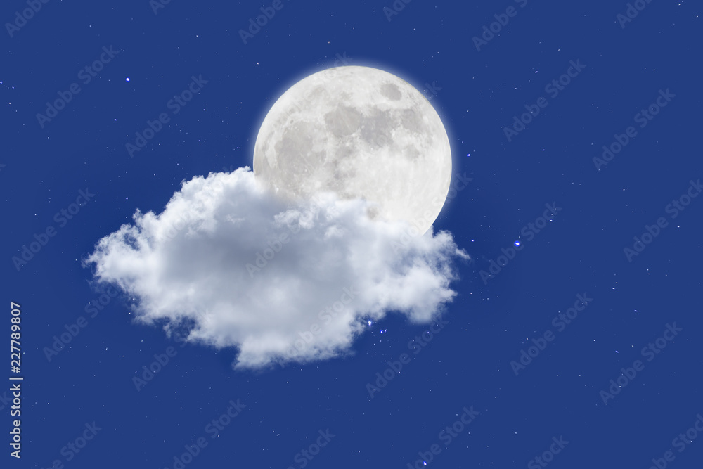 Wall mural romantic night. full moon over cloudscape background.