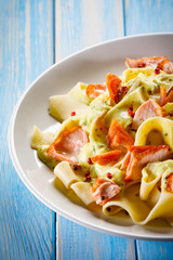 Pasta with salmon and sauce