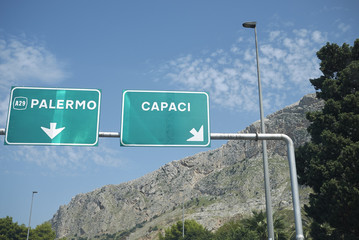 Palermo, Italy - September 05, 2018 : Capaci motorway exit (Giuseppe Falcone assasination)