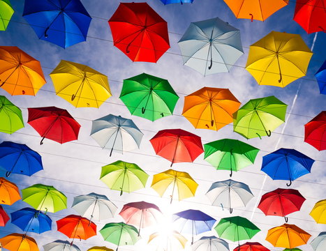 City. Colorful umbrellas