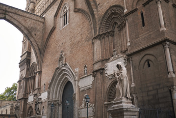 Palermo, Italy - September 07, 2018 : View of Palermo cathedral connected with arcades to the Archbishops Palace
