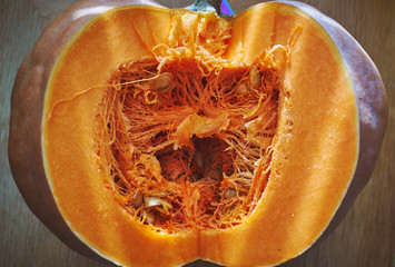 Sweet and fragrant pumpkin in the cut