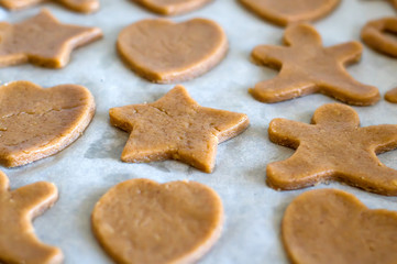 Ginger dough for biscuits on parchment paper
