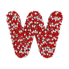 pills letter W - Capital 3d pharmaceutical font - therapy, laboratory or healthcare concept
