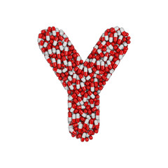 pills letter Y - Upper-case 3d pharmaceutical font - therapy, laboratory or healthcare concept