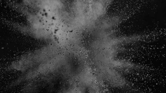 Ultra slowmotion shot of powder explosion isolated on black background. Shot with high speed cinema camera at 1000fps