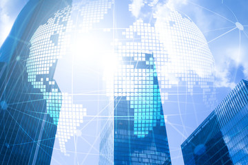 3D Earth hologram on blurred background.Global business and communication concept.