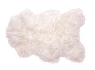 Fototapeta na wymiar Beautiful white sheepskin isolated on white background. Warm carpet.