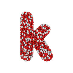 pills letter K - Lower-case 3d pharmaceutical font - therapy, laboratory or healthcare concept