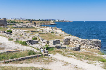 Obraz premium The ruins of the ancient city. Russia, the Republic of Crimea, the city of Sevastopol. 11.06.2018: The ruins of the ancient and medieval city of Chersonese Tauride