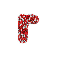 pills letter R - Small 3d pharmaceutical font - therapy, laboratory or healthcare concept