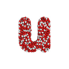 pills letter U - Small 3d pharmaceutical font - therapy, laboratory or healthcare concept