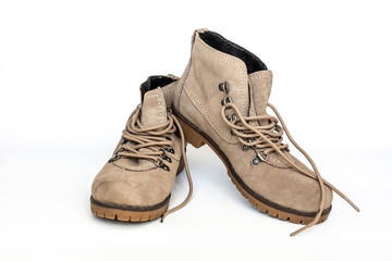 Womens suede shoes isolated on white background, HDR photo