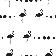seamless pattern with black silhouette flamingos on white background