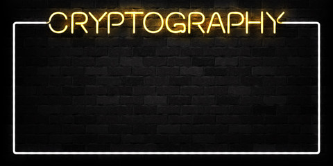 Vector realistic isolated neon sign of Cryptography frame logo for decoration and covering on the wall background. Concept of cryptocurrency exchange and blockchain.