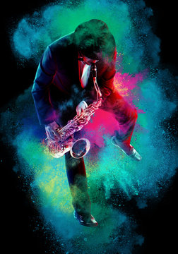 Saxophonist.  Man playing on saxophone