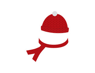 Red and White hat and scarf wool pattern on White background