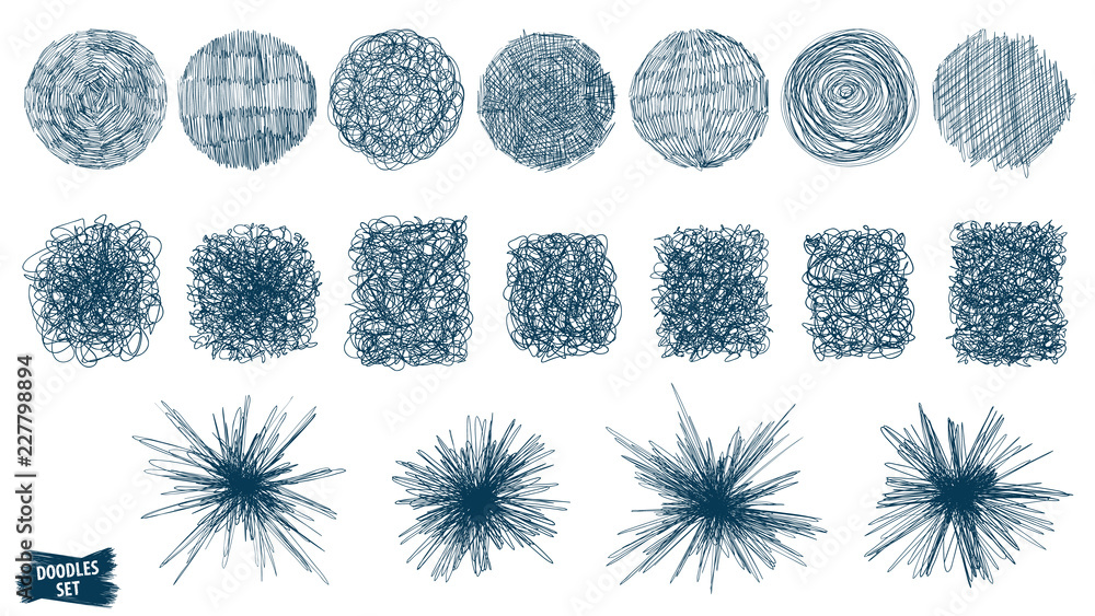 Poster doodles set. scribble collection. quirky sketches. scrawl elements. hand drawn effect vector. pen li