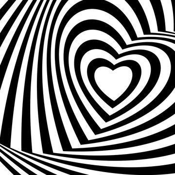 Geometric optical illusion black and white heart on a white background. Vector illustration.