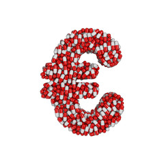 pills euro currency sign - 3d pharmaceutical symbol - therapy, laboratory or healthcare concept