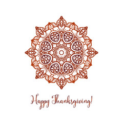 Happy Thanksgiving Day logotype flat design style. Round badge and icon, logo template, card, banner, flyer. Black label with orange branches on a gray background. Vector illustration