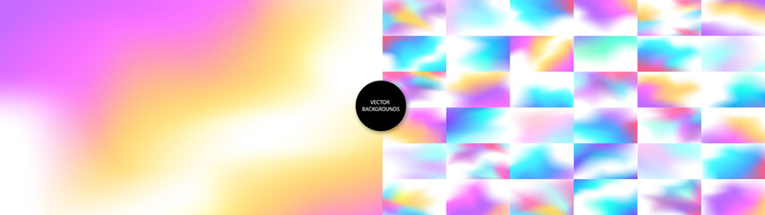 Fototapeta premium Blur backgrounds set. Holographic. Smooth multicolor textures. Hologram backdrops. Pastel blurs. Cover or banner design. Trendy poster design. Logo or text backdrop.