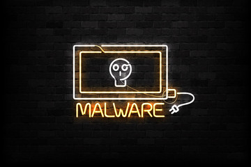 Vector realistic isolated neon sign of Malware logo for decoration and covering on the wall background.