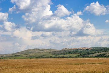 Fototapeta na wymiar Picturesque view to Dragoman natural karst Wetland in Sofia Province, Bulgaria - the biggest Bulgarian natural karst wetland with covered with clouds beautiful sky