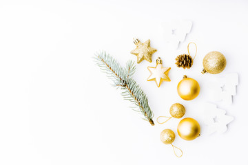 Christmas golden decoration on white