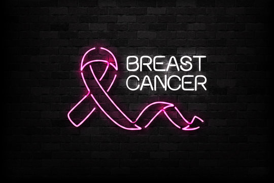 Vector realistic isolated neon sign of Pink Ribbon logo for decoration and covering on the wall background. Concept of October, Breast cancer awareness month.