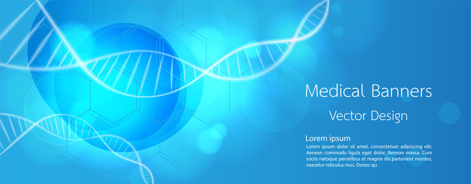 Banner Medical dna and technology background. vector background design.