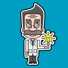 Old Scientist Icon Retro Cartoon Design Vector