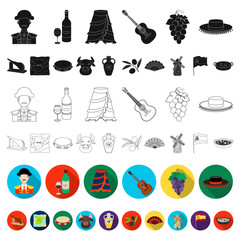 Spain country flat icons in set collection for design.Travel and attractions vector symbol stock web illustration.