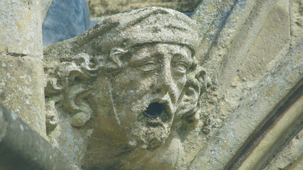 Corbel Head on The West Front of Salisbury Cathedral B, Gargoyle on Early English Gothic Cathedral,...