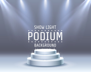Stage podium with lighting, Stage Podium Scene with for Award Ceremony on blue Background, Vector illustration