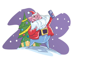 pig do selfy with his smartphone